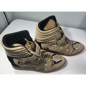 Zara snakeskin print wedge sneakers tan and black size 40